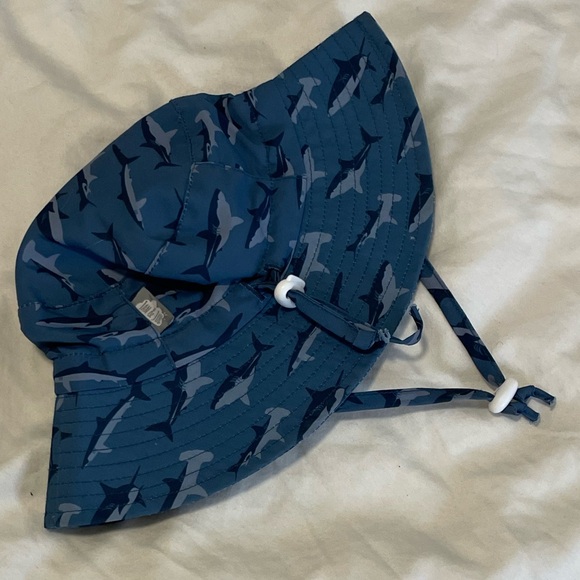 Jan & Jul Shark Print Aqua Quick Dry Blue Adjustable Bucket Hat Infant Small - Picture 2 of 7